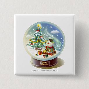 Schnekugel mit Schneemann und Weihnachtsbaum Button