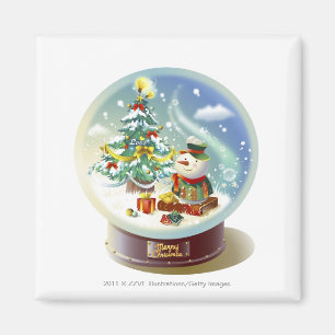 Schnekugel mit Schneemann und Weihnachtsbaum Magnet