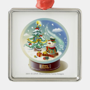 Schnekugel mit Schneemann und Weihnachtsbaum Ornament Aus Metall