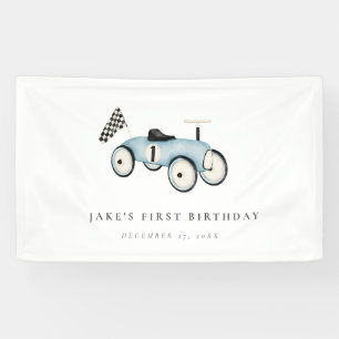 Schnell ein Retro Auto auf blau fahren Banner