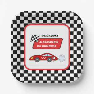 Schnell ein roter Rennfahrer Junge 1. Geburtstag Pappteller