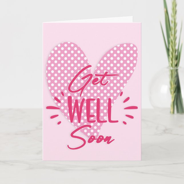 Schnell grüßen Sie sich von Pink Dotted Heart Gruß Karte (Vorderseite)