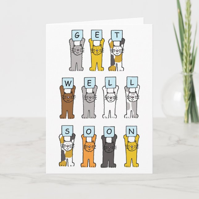 Schnell Niedliche Cartoon Katzen Karte (Vorderseite)