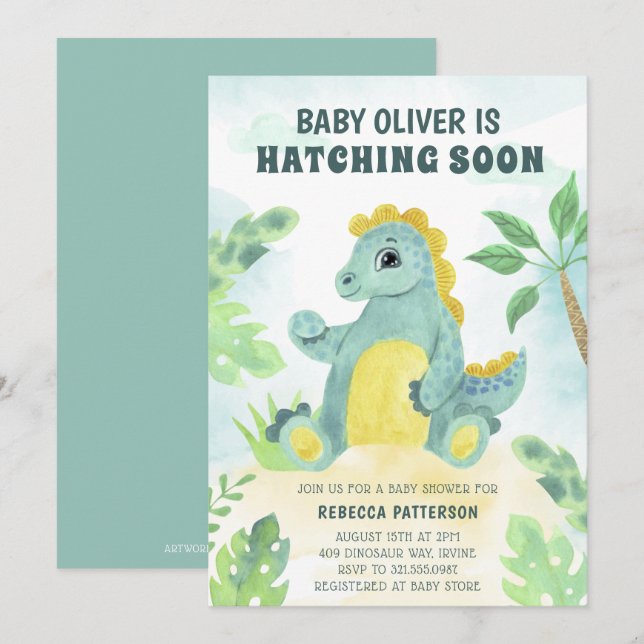 Schnell Niedlicher Junge Dinosaur Babydusche Einladung (Vorne/Hinten)