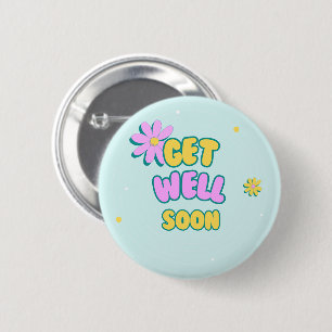 Schnell und gut kühn mit Blume auf blau Button