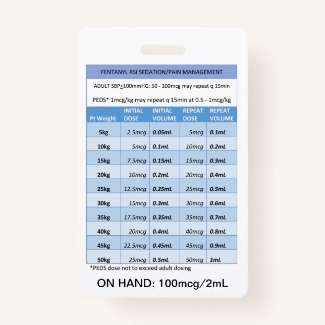 SCHNELLE DOSING RE: FENTANYL FÜR RSI SEDATION & SC AUSWEIS (Vorderseite)
