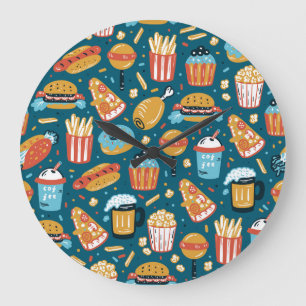 Schnelle Lebensmittelsymbole: Vintage Doodles Große Wanduhr