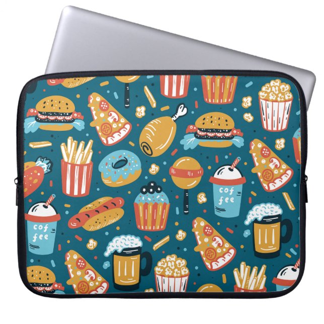 Schnelle Lebensmittelsymbole: Vintage Doodles Laptopschutzhülle (Vorderseite)