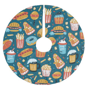 Schnelle Lebensmittelsymbole: Vintage Doodles Polyester Weihnachtsbaumdecke
