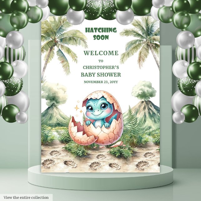 Schnelle Niedliche Dinosaurierdusche Hintergrund Wandteppich (Hatching Soon Cute Baby Dinosaur Shower Backdrop)