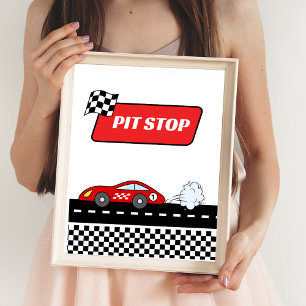 Schnelle, rote Retro-Rennwagen Junge Geburtstagsto Poster