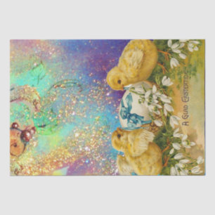 SCHNELLE, SCHNEE UND OSTERE EIER MIT BLAUEM BOW SEIDENPAPIER