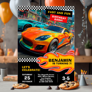 Schnelle und lustige Rennwagen Geburtstagsparty Einladung