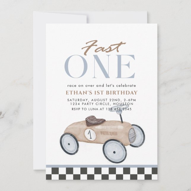 Schneller 1 Racing Car erster Geburtstag Einladung (Vorderseite)