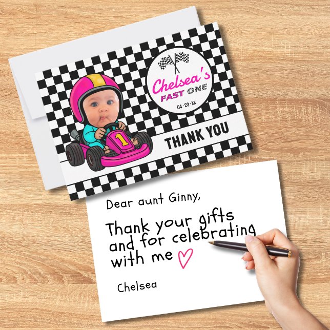 Schneller, benutzerdefinierter Pink Race Car Drive Dankeskarte (Von Creator hochgeladen)