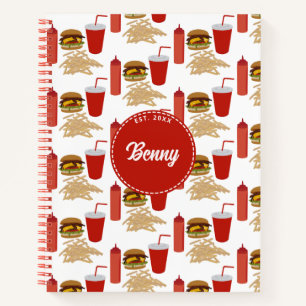 Schnelles Futter Burger Fries Muster Monogramm Notizbuch