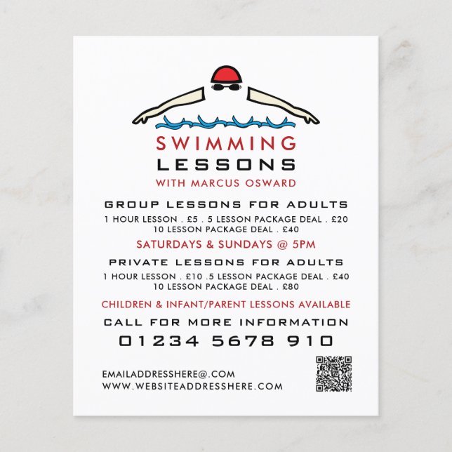 Schnelles Schwimmsymbol, Schwimmen Lektion Werbung Flyer (Vorne)