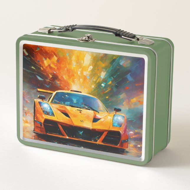 Schnelligkeit freigesetzt: Abstrakte Supercar Art  Metall Brotdose (Vorderseite)