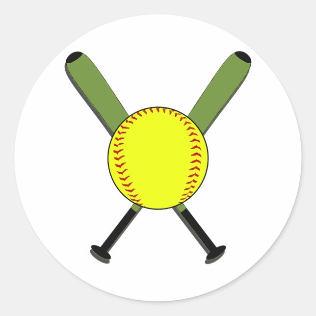 Schnellimbiss-Aufkleber für Softball und überkreuz Runder Aufkleber (Vorderseite)
