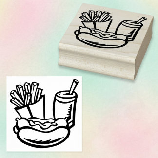 Schnellimbiss-Soda-Pommes Hot Dog Holz-Kunst-Stemp Gummistempel