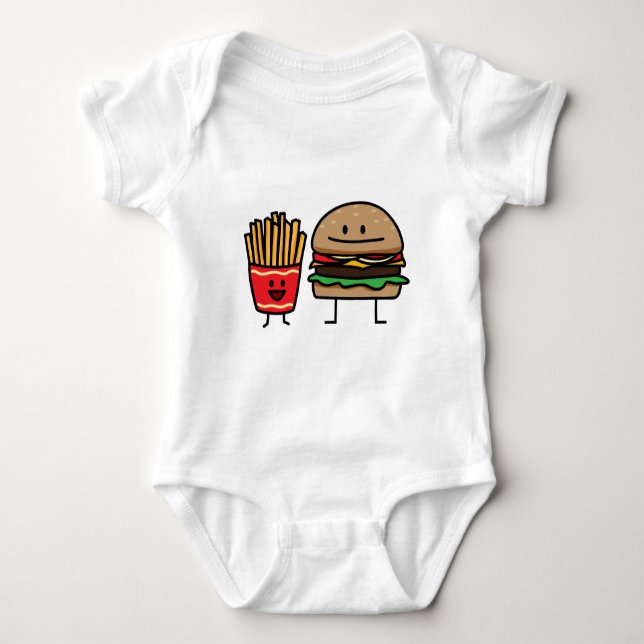 Schnellimbißbrötchenkram des Hamburgers und der Baby Strampler (Vorderseite)