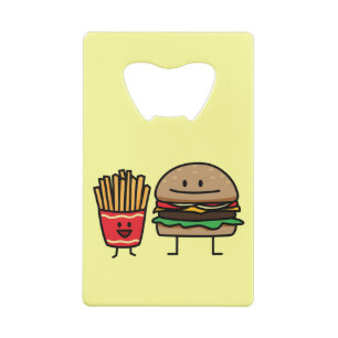 Schnellimbißbrötchenkram des Hamburgers und der Kreditkarten Flaschenöffner
