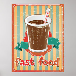 Schnellimbißhintergrund mit Getränk in der Retro Poster