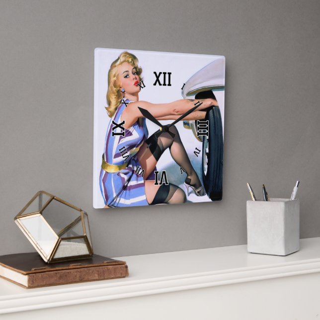Schnellwechsel von Gil Elvgren Quadratische Wanduhr (Büro)