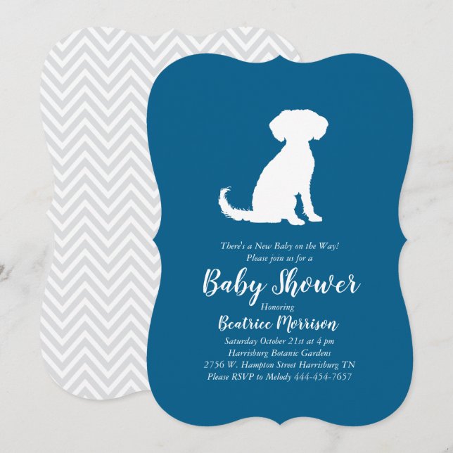 Schnoodle Dog Baby Shower Boy Blue Einladung (Vorne/Hinten)