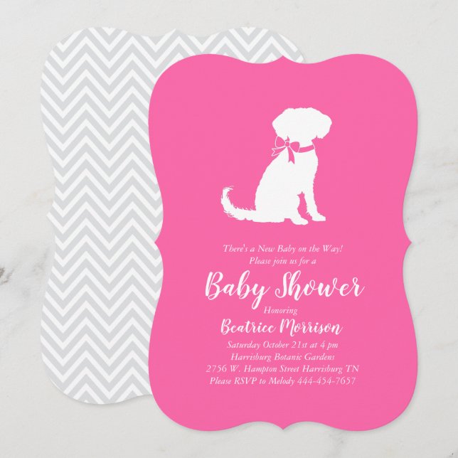 Schnoodle Dog Baby Shower Girl Pink Einladung (Vorne/Hinten)