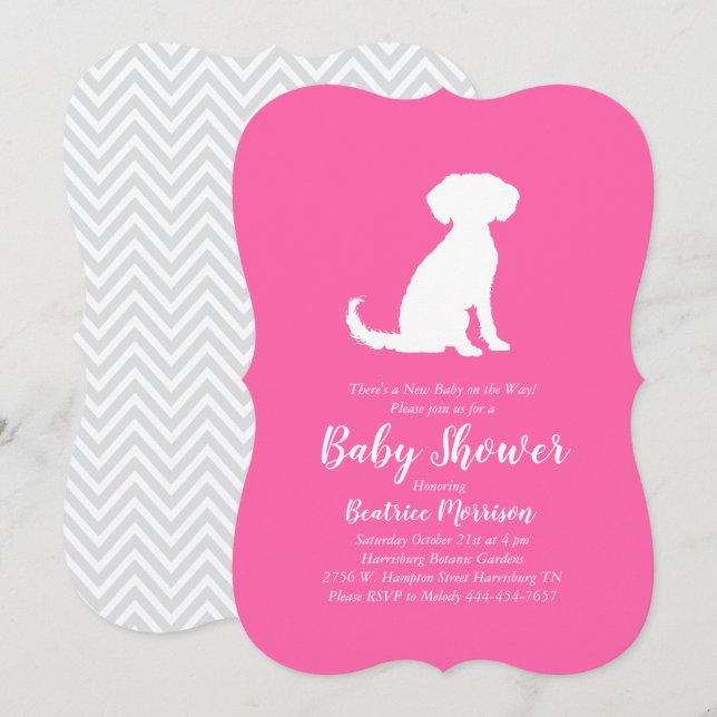 Schnoodle Dog Baby Shower Girl Pink Einladung (Vorne/Hinten)