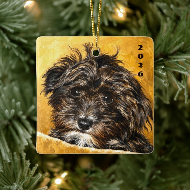 Schnoodle Keramik Quadrat Ornament (Baum)