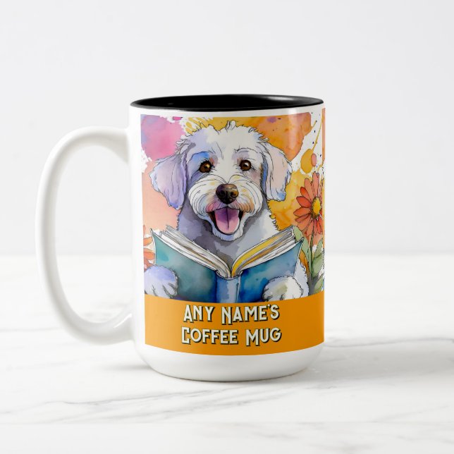Schnoodle Reading the Big Book Two Tone Coffee Tas Zweifarbige Tasse (Links)