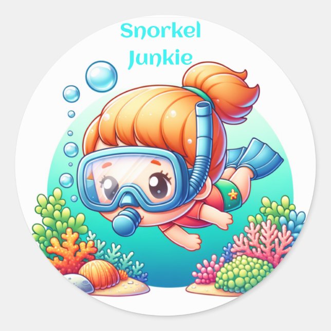 Schnorchel-Junkie Runder Aufkleber (Vorderseite)
