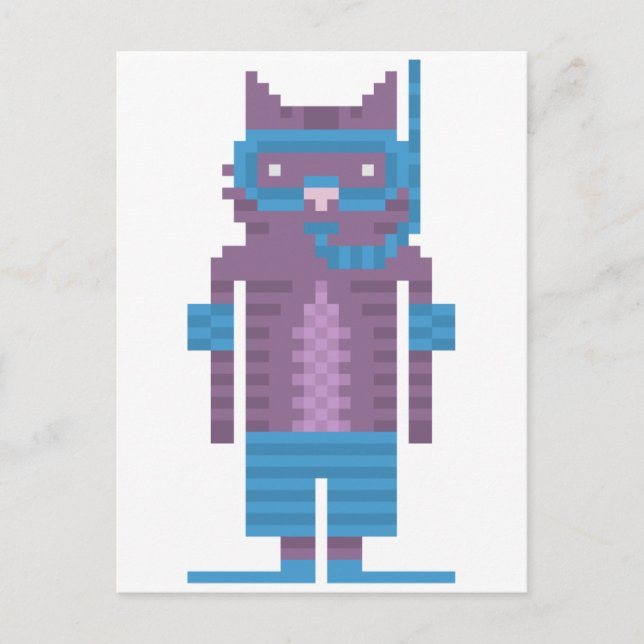 Schnorchel Schwimmen Cat Pixel Art Postkarten (Vorderseite)