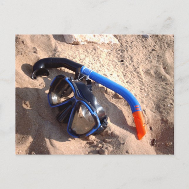 Schnorchel und Brille am Strand Postkarte (Vorderseite)