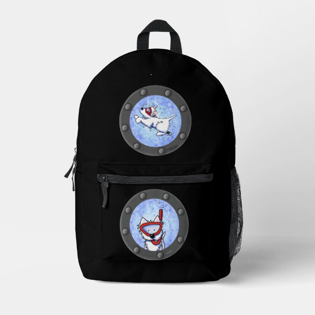 Schnorchel Westie Portholes KiniArt gedruckter Ruc Bedruckter Rucksack (Vorderseite)
