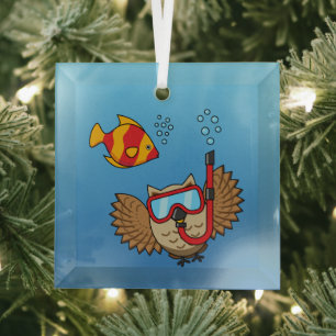 Schnorchelmaske und tropische Fische Ornament Aus Glas