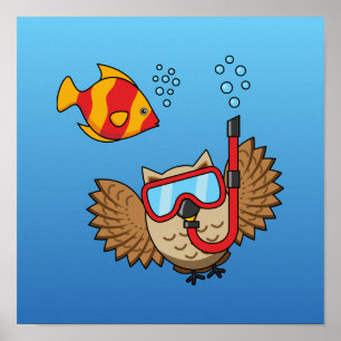 Schnorchelmaske und tropische Fische Poster