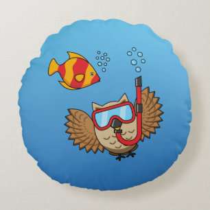 Schnorchelmaske und tropische Fische Rundes Kissen
