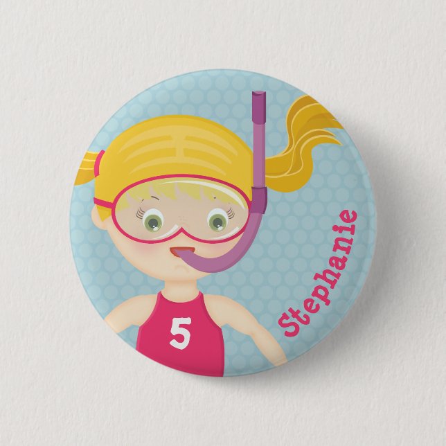 Schnorcheln Girl Beach Party Button (Vorderseite)