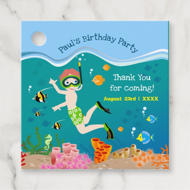 Schnorcheln mit tropischen Fischen Junge Geburtsta Geschenkanhänger (Vorderseite)
