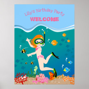 Schnorcheln mit tropischen Fischen Mädchen Geburts Poster