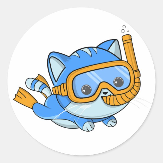 Schnorcheln Niedliche Katze Scuba Diving Kitten Runder Aufkleber (Vorderseite)