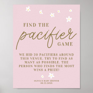 Schnuller Baby Shower Game Boho Daisies Pink Poster