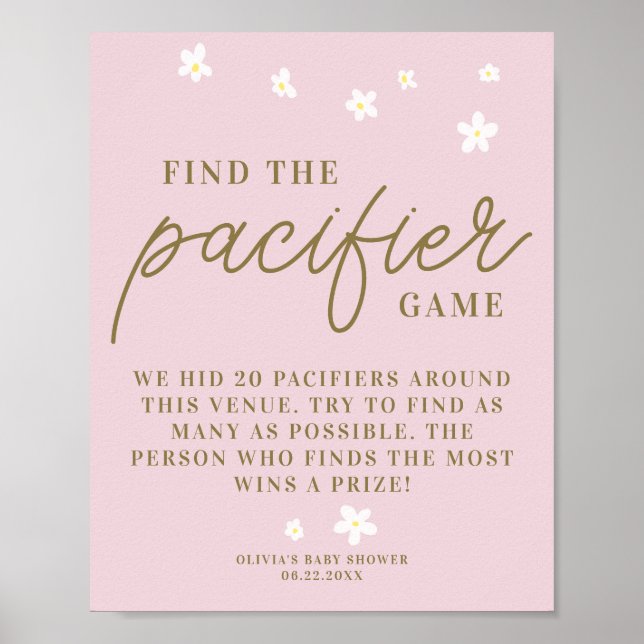 Schnuller Baby Shower Game Boho Daisies Pink Poster (Vorne)