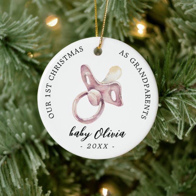 Schnuller Girl First Christmas Großeltern Foto Keramik Ornament (Baum)