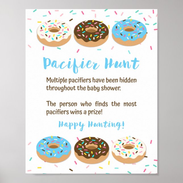 Schnuller Hunt Baby Showgame Schild Blue Donuts (Vorne)