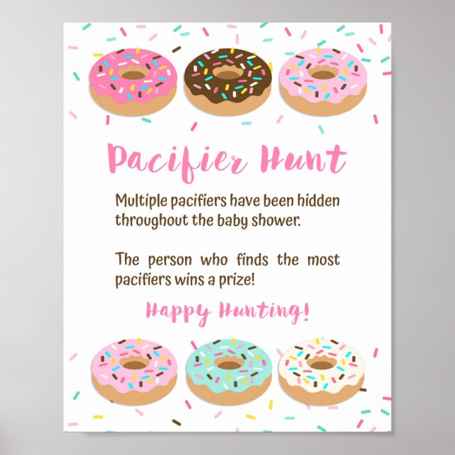 Schnuller Hunt Baby Showgame Schild Rosa Donuts (Vorne)