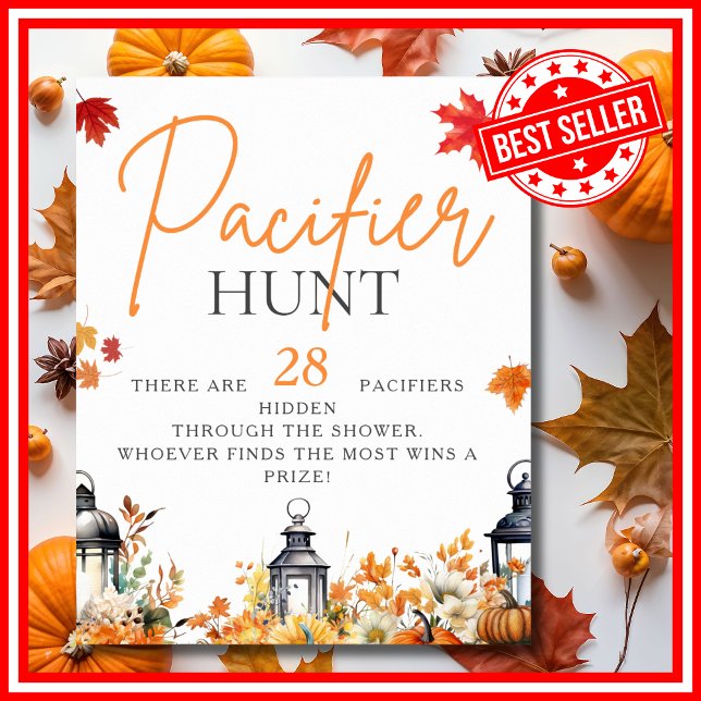 SCHNULLER HUNT ein kleines Pumpkin Baby Shower Gam Poster (PACIFIER HUNT A Little Pumpkin is on the Way Fall Autumn Baby Shower Game Poster)